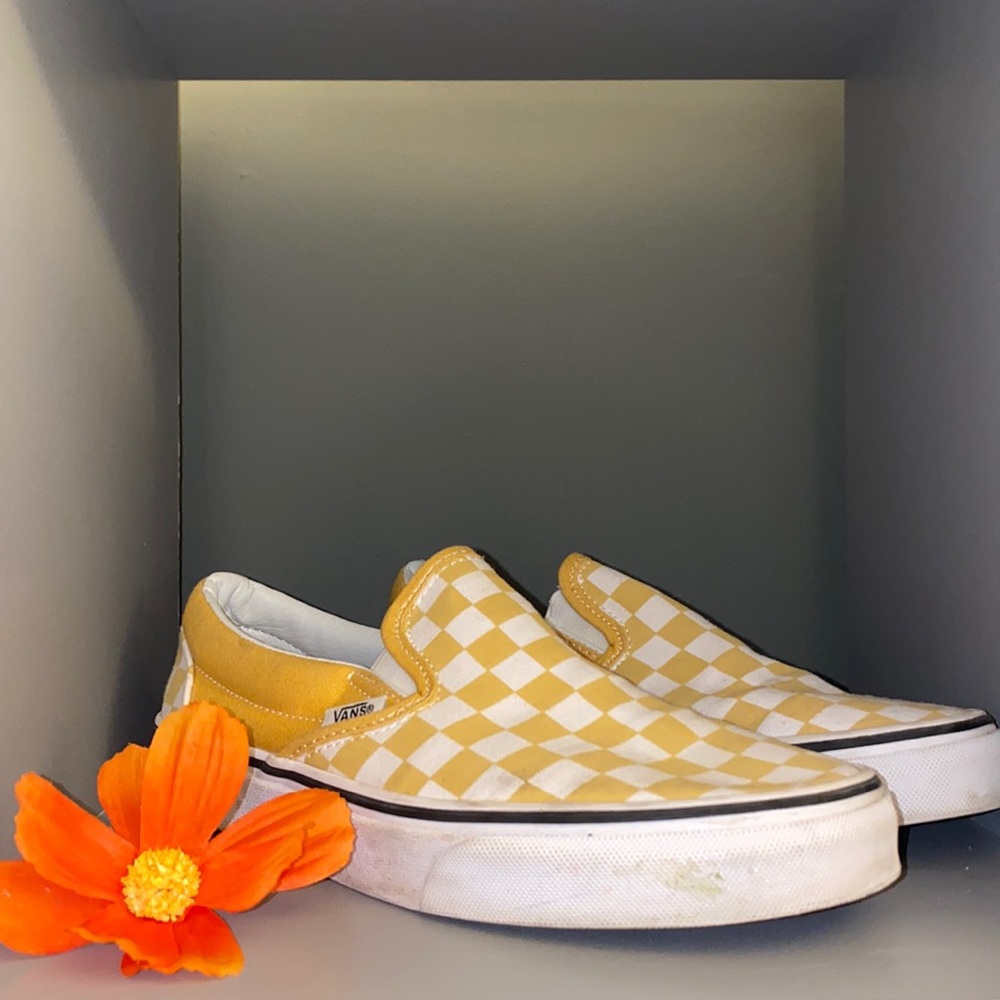 Vans, size 7, yellow checker, used
